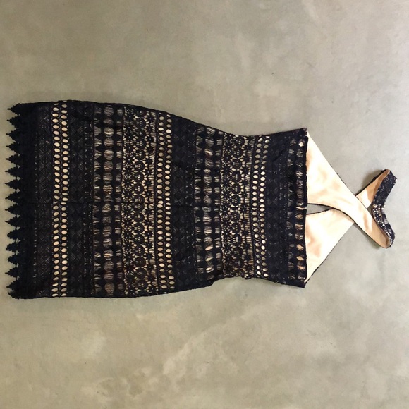 Deep Navy Crochet Lace Halter Dress - Picture 2 of 10